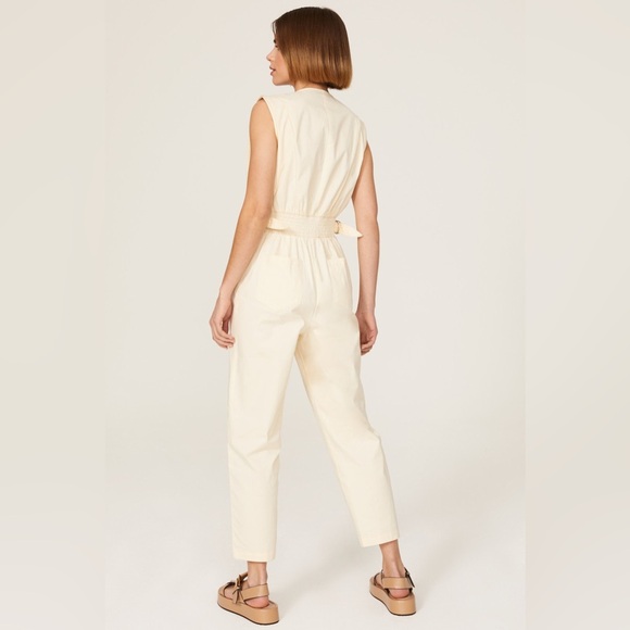 $490 Thakoon Asymmetric Jumpsuit cream white button down overalls romper belted - Picture 4 of 9